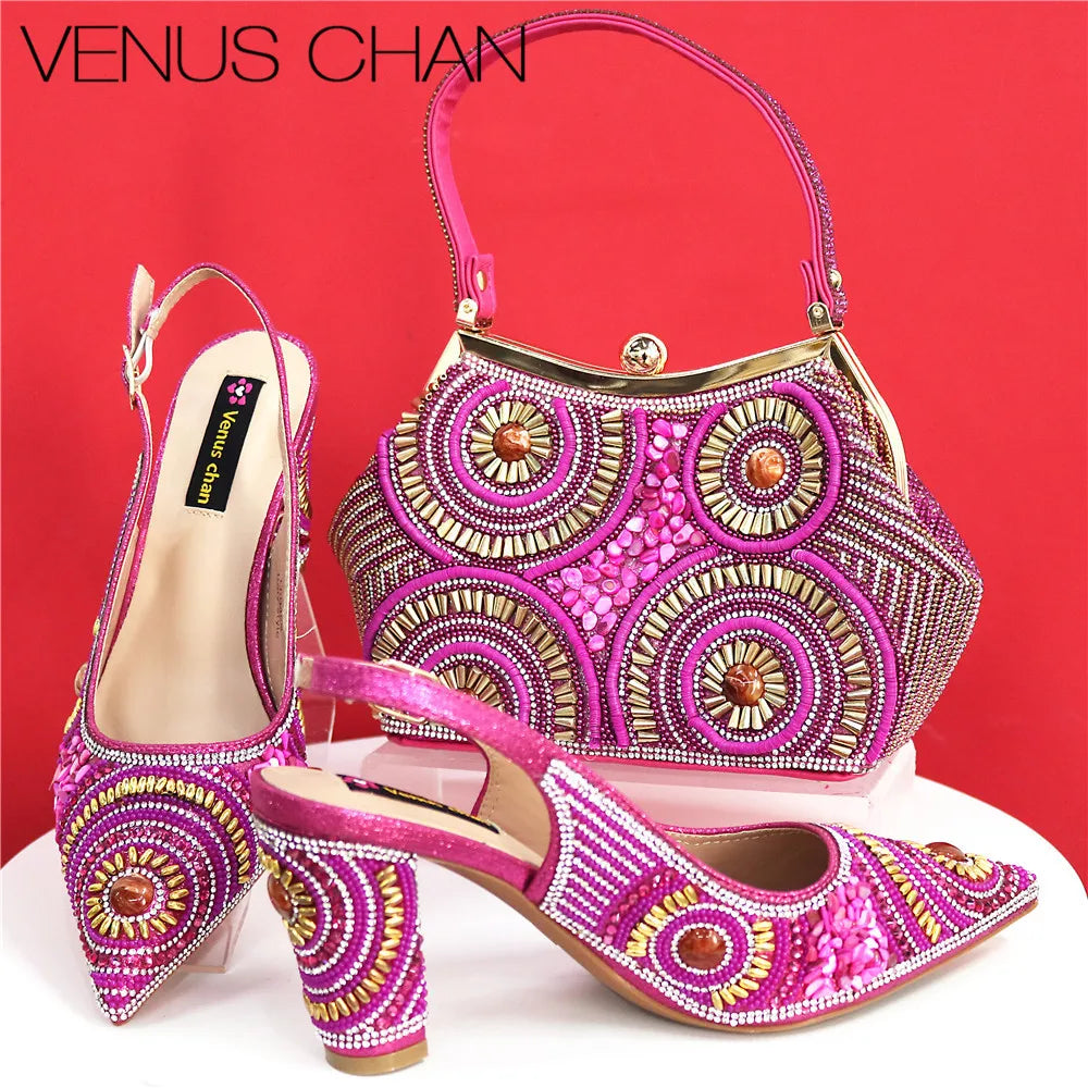 Popularity Italian Design Luxury Women's Pointed Shoes And Bag Set