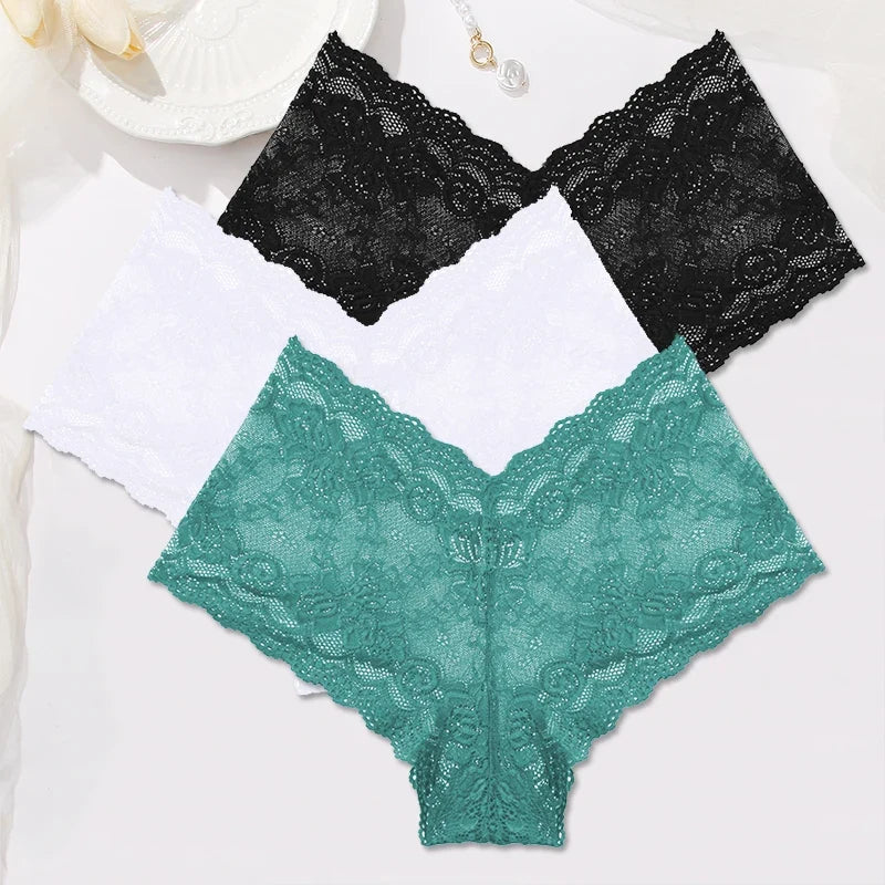 Sexy Lace Panties Women Boyshort Underwear 3Pcs/set Low-Rise Underpants S-XL Ladies Floral Panties Sexy Boyshort Female Lingerie