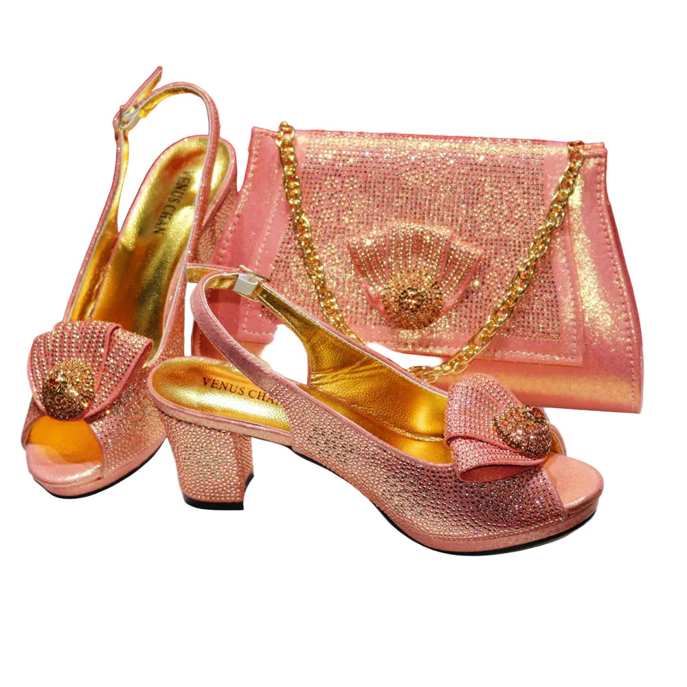 Peep Toe Shoes Matching Bag Set For Wedding Party