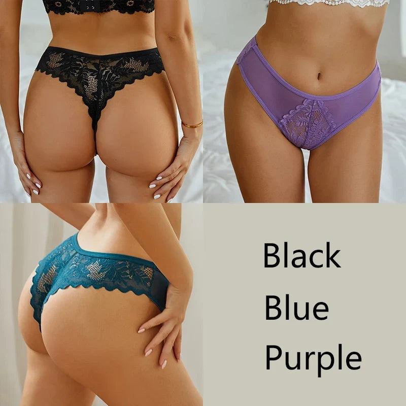 3Pcs/set Lace Thongs Women Sexy Low-Rise G-string Panties S-XL Floral T-Back Underpants Ladies Lace Bikini Underwear Lingerie
