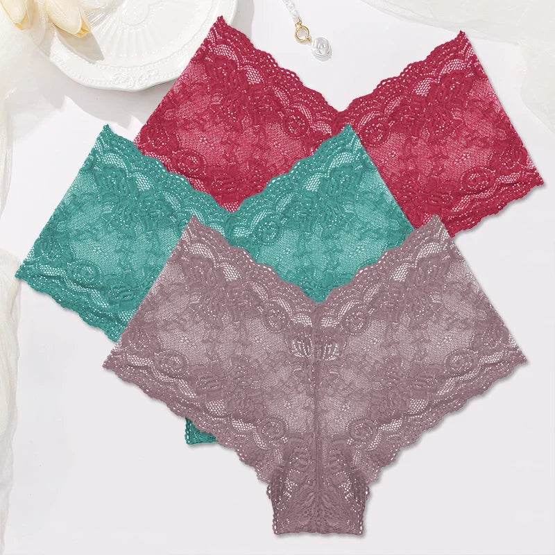 Sexy Lace Panties Women Boyshort Underwear 3Pcs/set Low-Rise Underpants S-XL Ladies Floral Panties Sexy Boyshort Female Lingerie