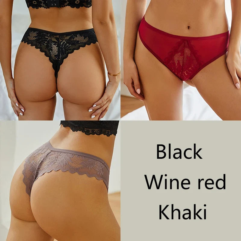 3Pcs/set Lace Thongs Women Sexy Low-Rise G-string Panties S-XL Floral T-Back Underpants Ladies Lace Bikini Underwear Lingerie