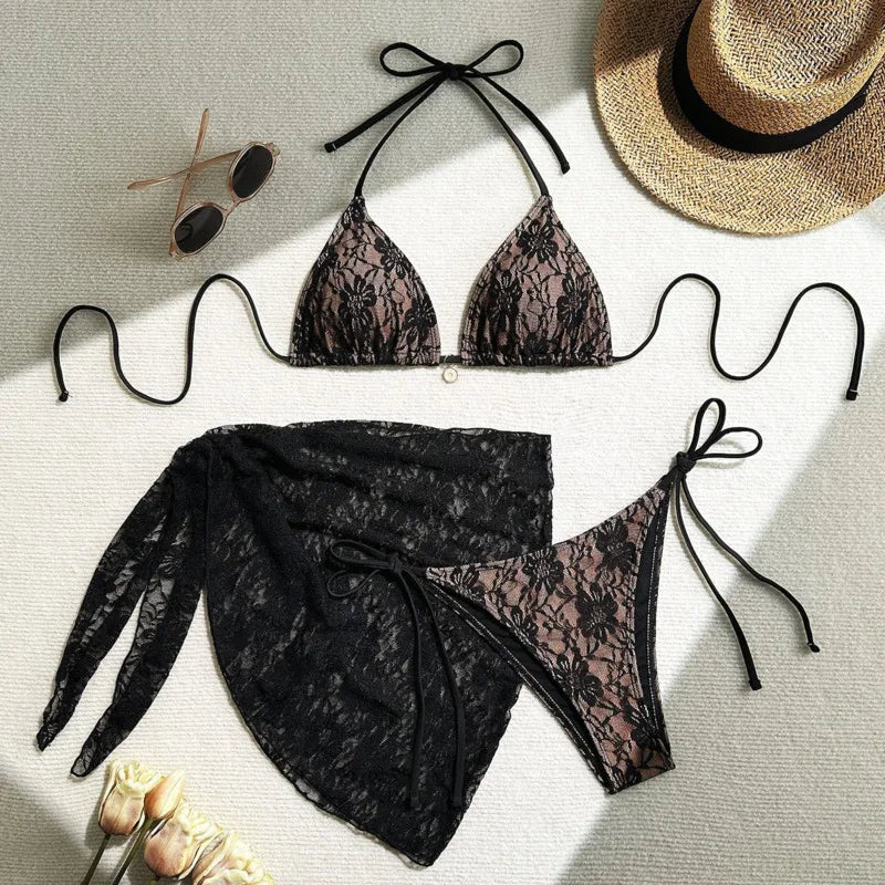 Lace Sexy Bikinis Female Swimsuits Women Three-Piece Swimwear Beach Swimming Wear Bathing Suits Brazilian Bikini Set Pool Bather