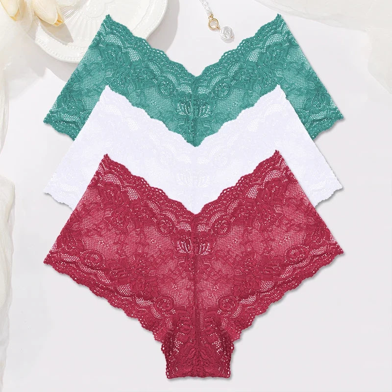 Sexy Lace Panties Women Boyshort Underwear 3Pcs/set Low-Rise Underpants S-XL Ladies Floral Panties Sexy Boyshort Female Lingerie