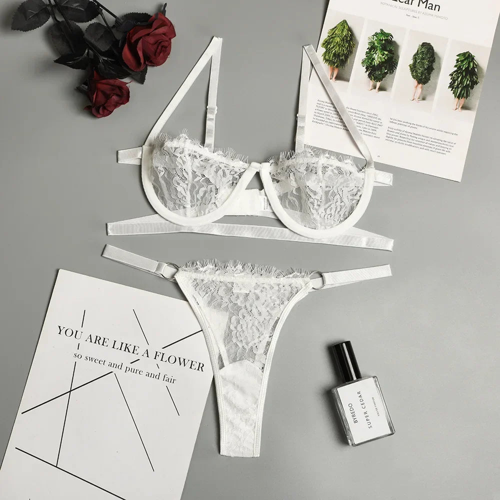 Sexy Lace Bra And Thong Set Woman Porn Fancy Sensual Luxury Lingerie  Transparent Underwear Exotic Sets For Women's Panty Set