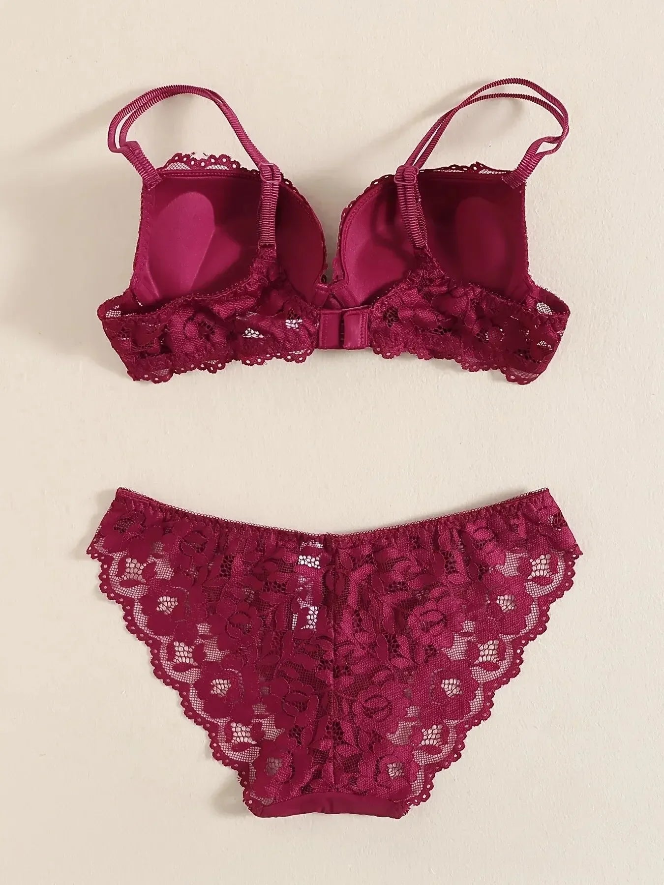 1 Set Elegant Lace Embroidery & Breathable Fabric Lingerie Set: Push-Up Bra, Drop Waist Sheer Panty - Ultimate Valentine's Day