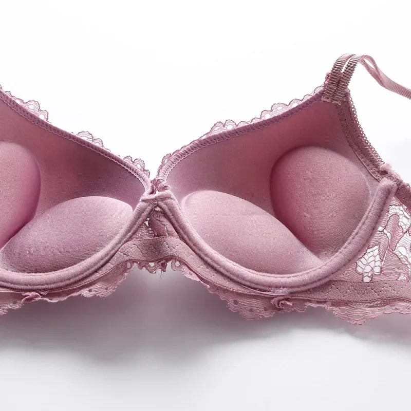1 Set Elegant Lace Embroidery & Breathable Fabric Lingerie Set: Push-Up Bra, Drop Waist Sheer Panty - Ultimate Valentine's Day
