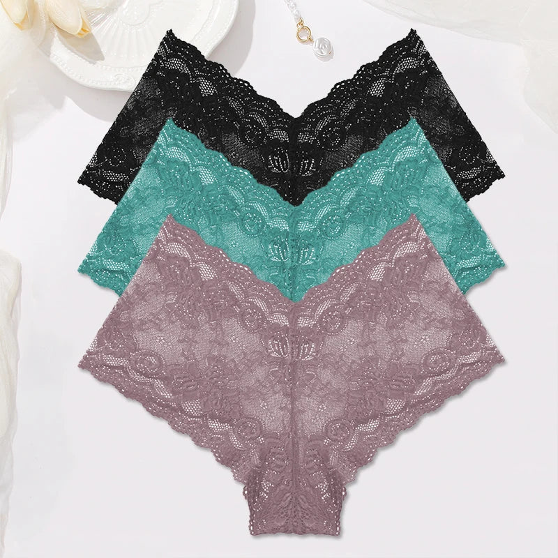 Sexy Lace Panties Women Boyshort Underwear 3Pcs/set Low-Rise Underpants S-XL Ladies Floral Panties Sexy Boyshort Female Lingerie
