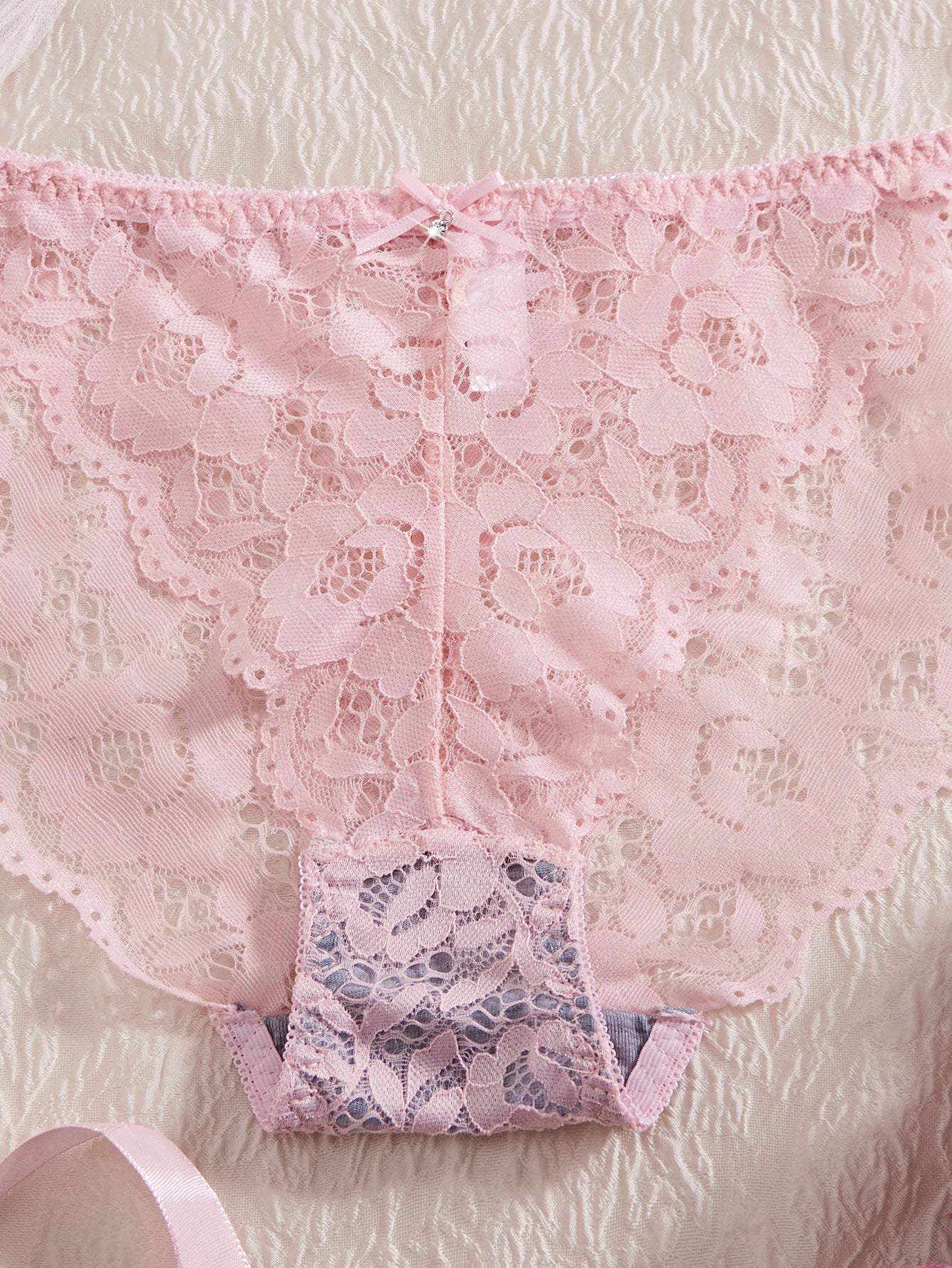 Women's Sexy Lingerie Set Lace Patchwork Solid Color Bowknot Rhinestone Embellished Push-Up Double Shoulder Strap Unlined Comfortable Underwear, Lace Semi-Transparent Breathable Panties