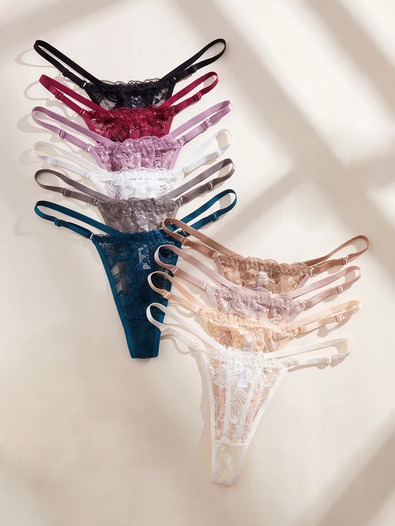 10Pcs/Set Lace Women Panties Low-Waist Sexy Hollow Out G-String Elastic Adjustable Waistband Sexy Lingerie Women's Underwear