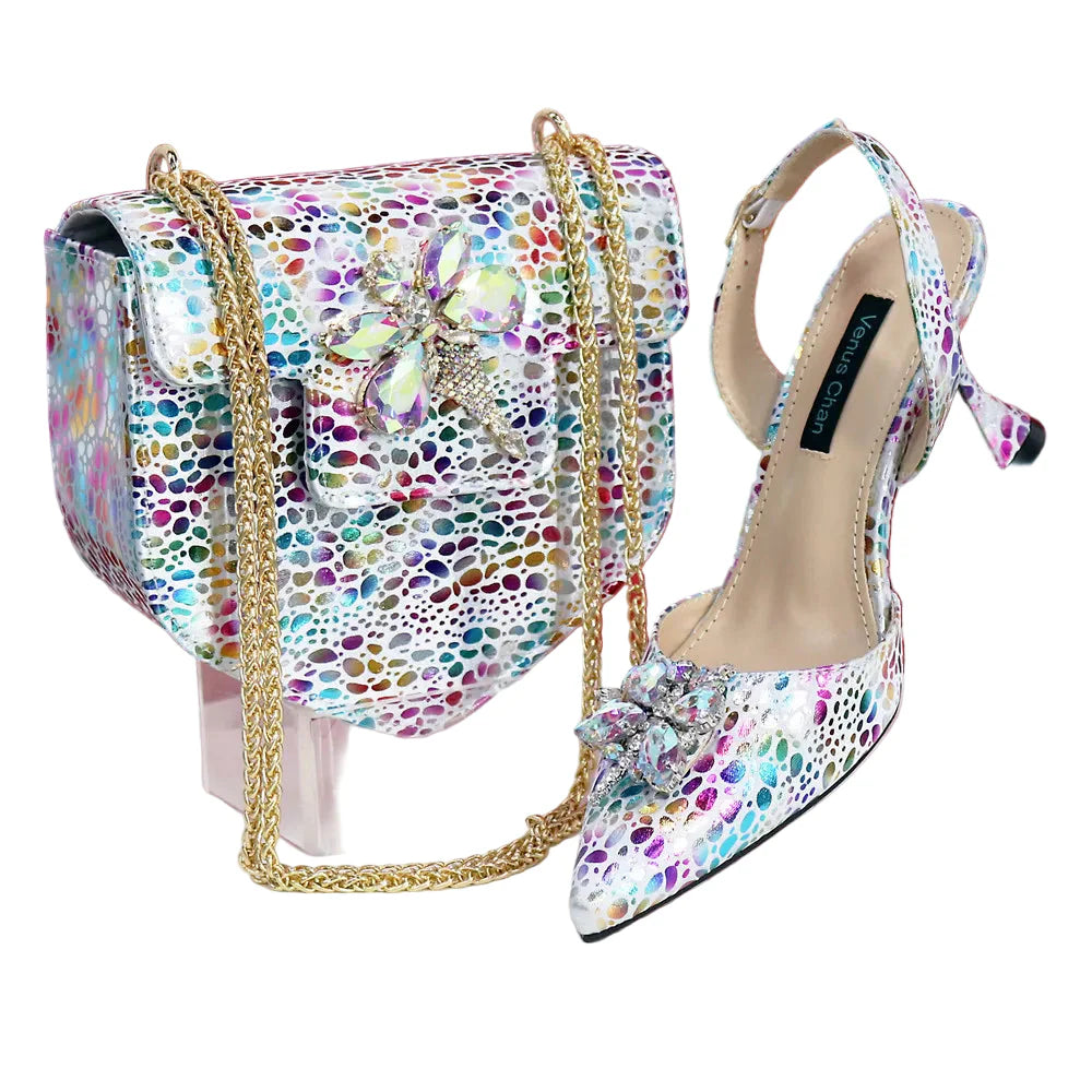 New Heels Pointed Toe Design Ladies Shoes Matching Bag Set