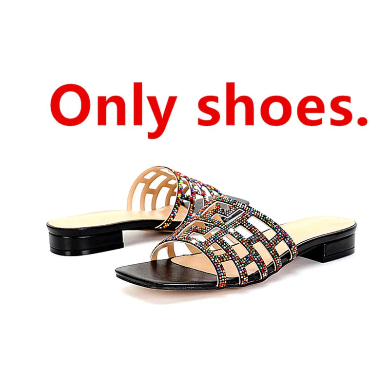 Shoes and Bag Set Women Summer Flat with Crystal