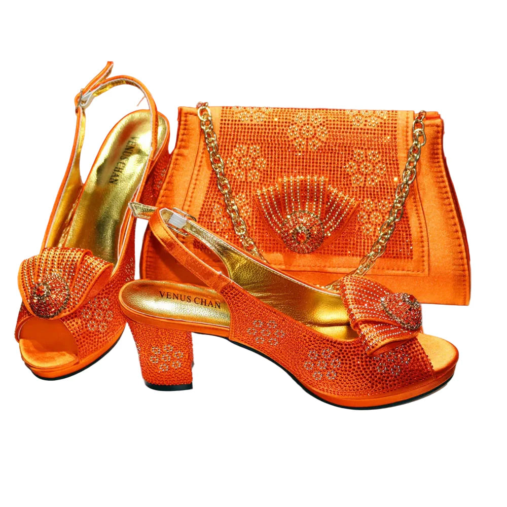 Peep Toe Shoes Matching Bag Set For Wedding Party