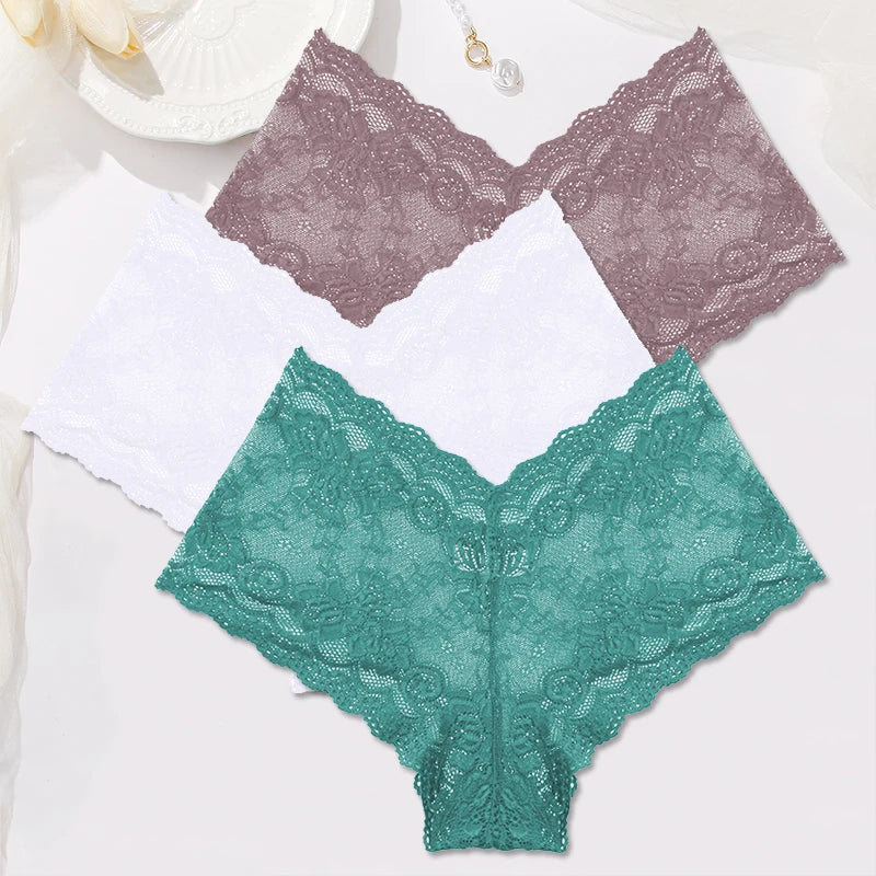 Sexy Lace Panties Women Boyshort Underwear 3Pcs/set Low-Rise Underpants S-XL Ladies Floral Panties Sexy Boyshort Female Lingerie