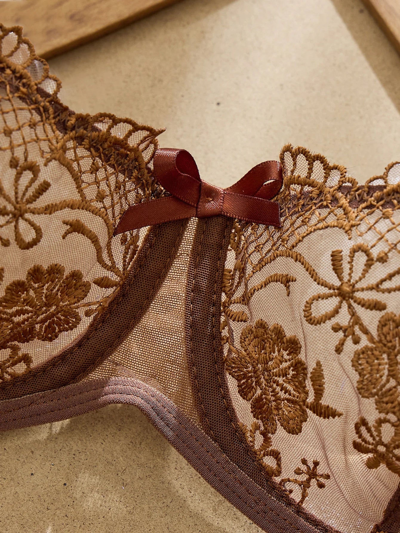 Lady Floral Embroidery Lingerie Set Women Sheer Bra and Brief Underwear Set Satin Sexy Intimates Underwear