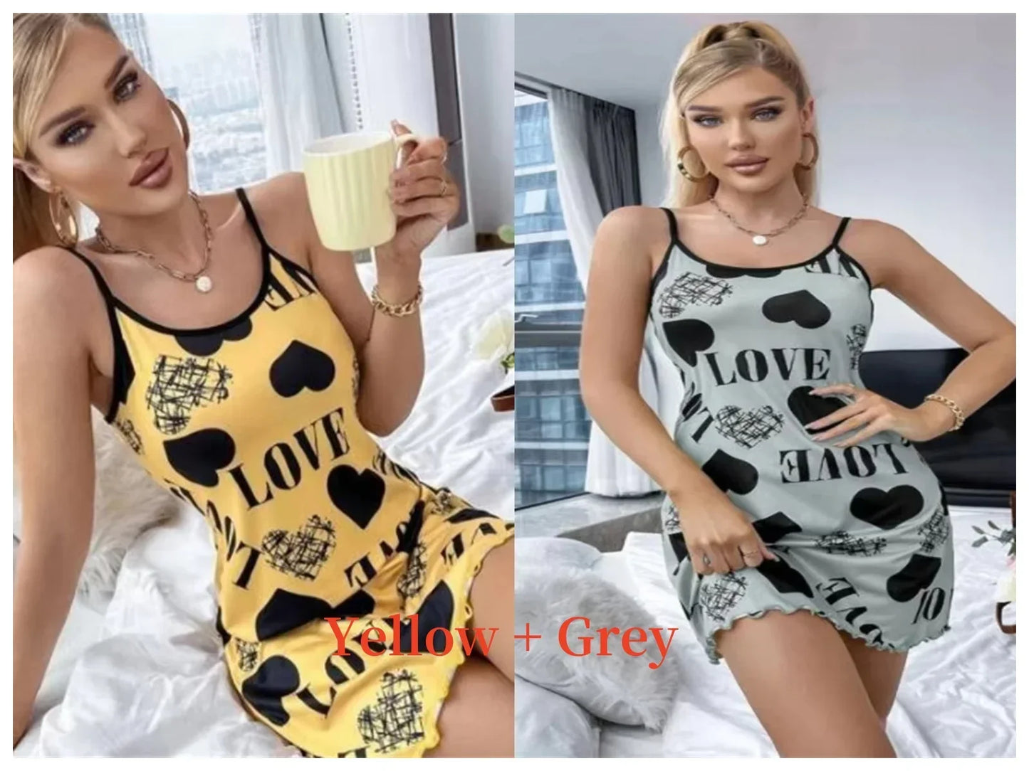 Summer New Women's Nightgown Beauty Back Thin Section Of Home Wear Sexy Halter Short Skirt Love Cartoon Cute Printing Pajamas
