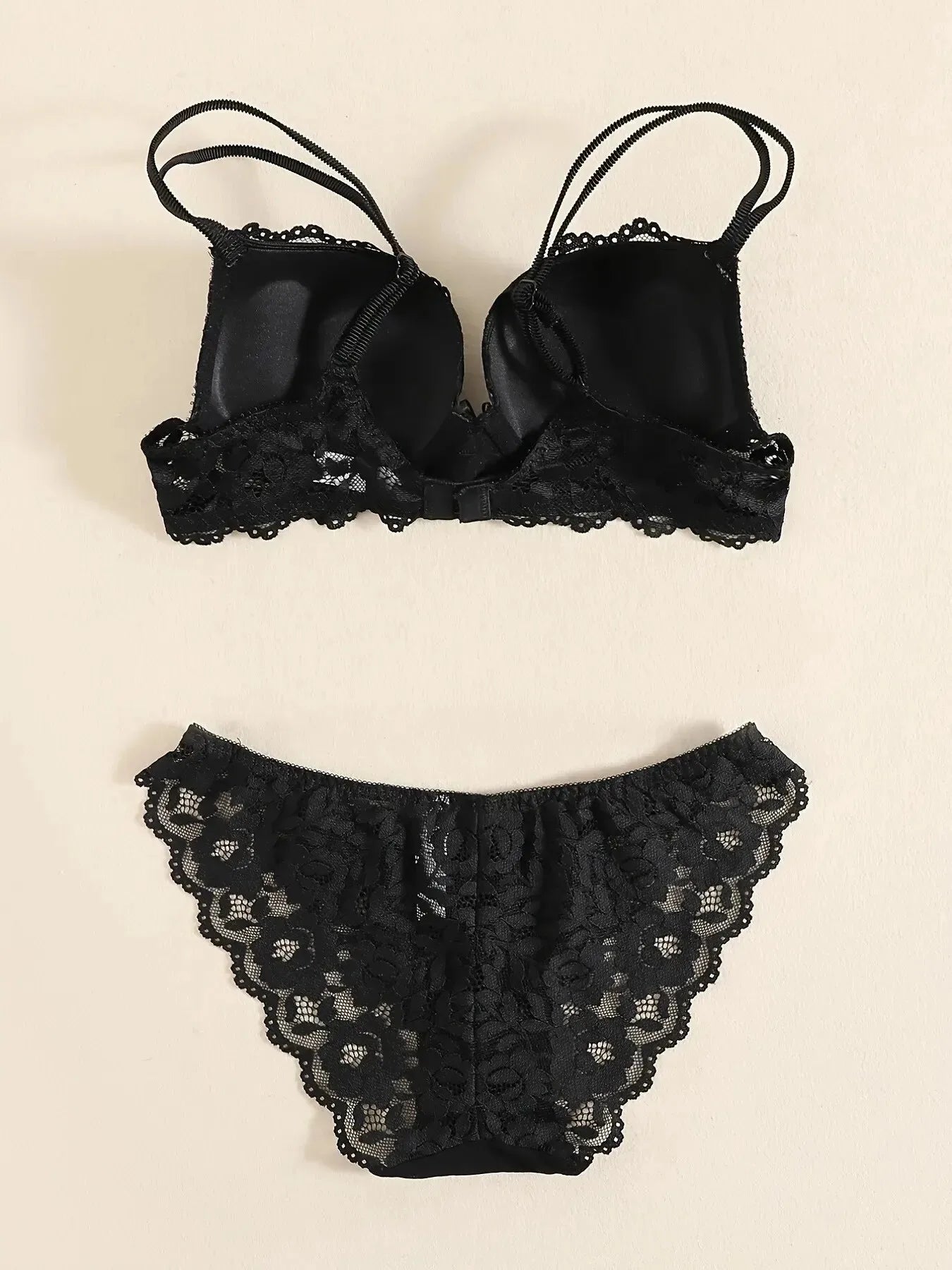 1 Set Elegant Lace Embroidery & Breathable Fabric Lingerie Set: Push-Up Bra, Drop Waist Sheer Panty - Ultimate Valentine's Day