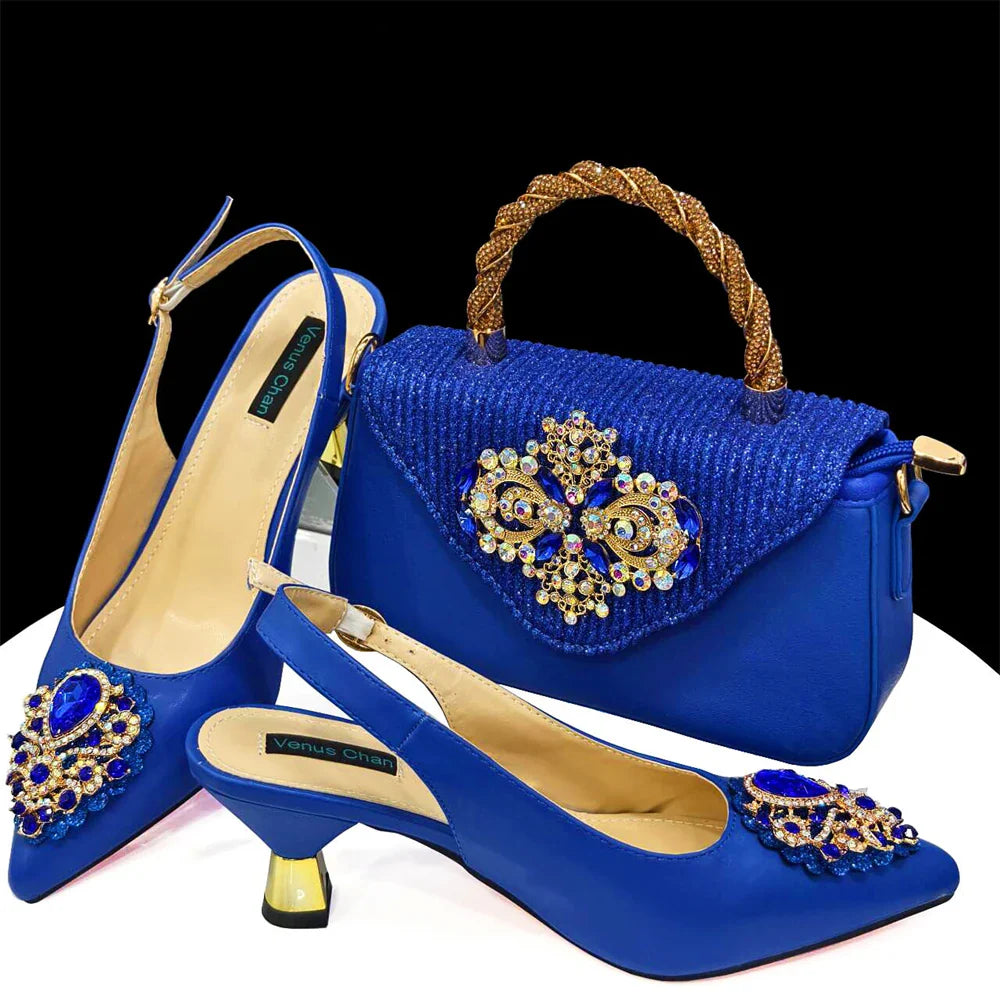 Women's Crystal Pointed High Heels Shoe Bag Set