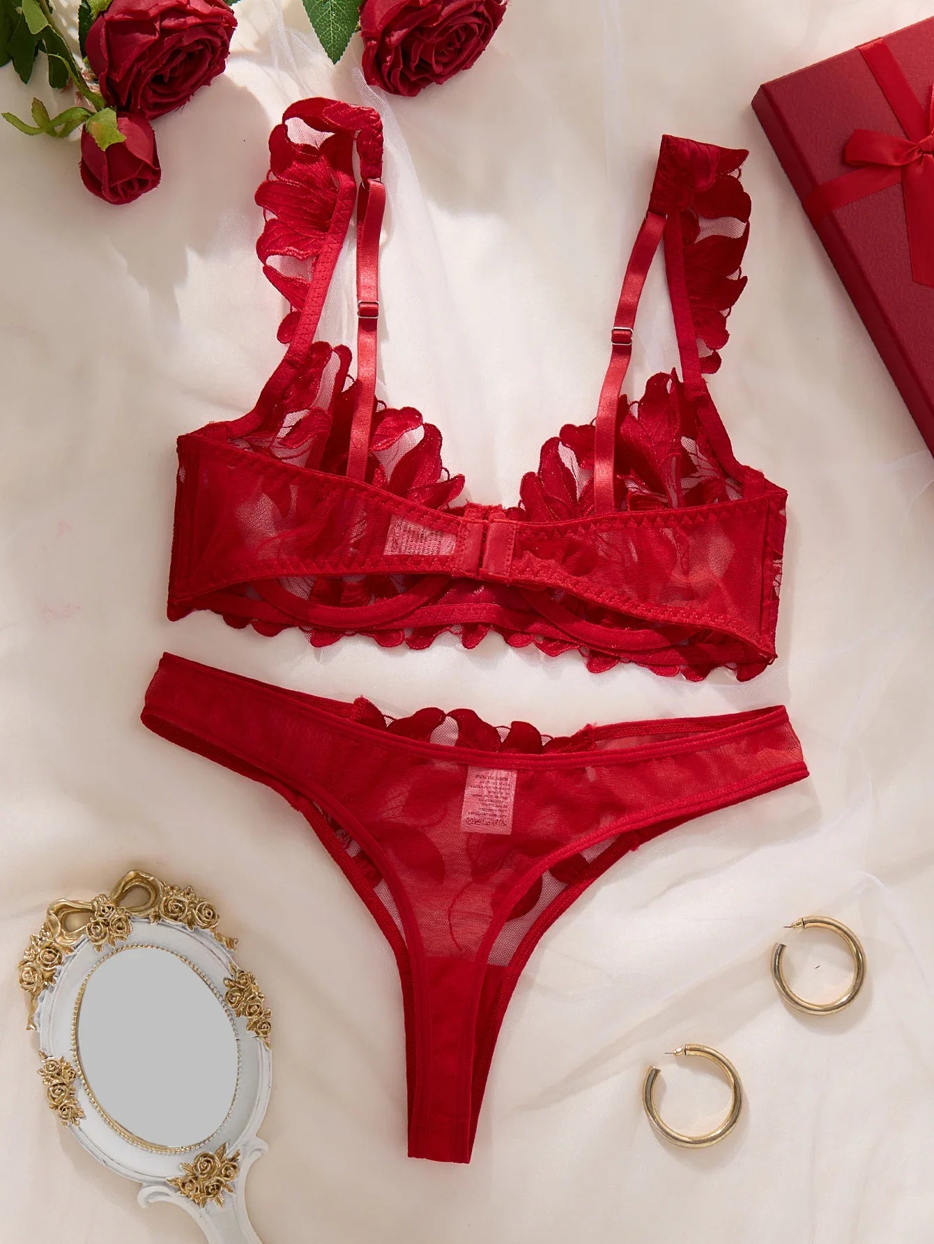 Fairy Lingerie Floral Valentine Charming Brief Panty Underwear Sexy Nighty Fancy Underwear Brief Set for Lady See Through Bra