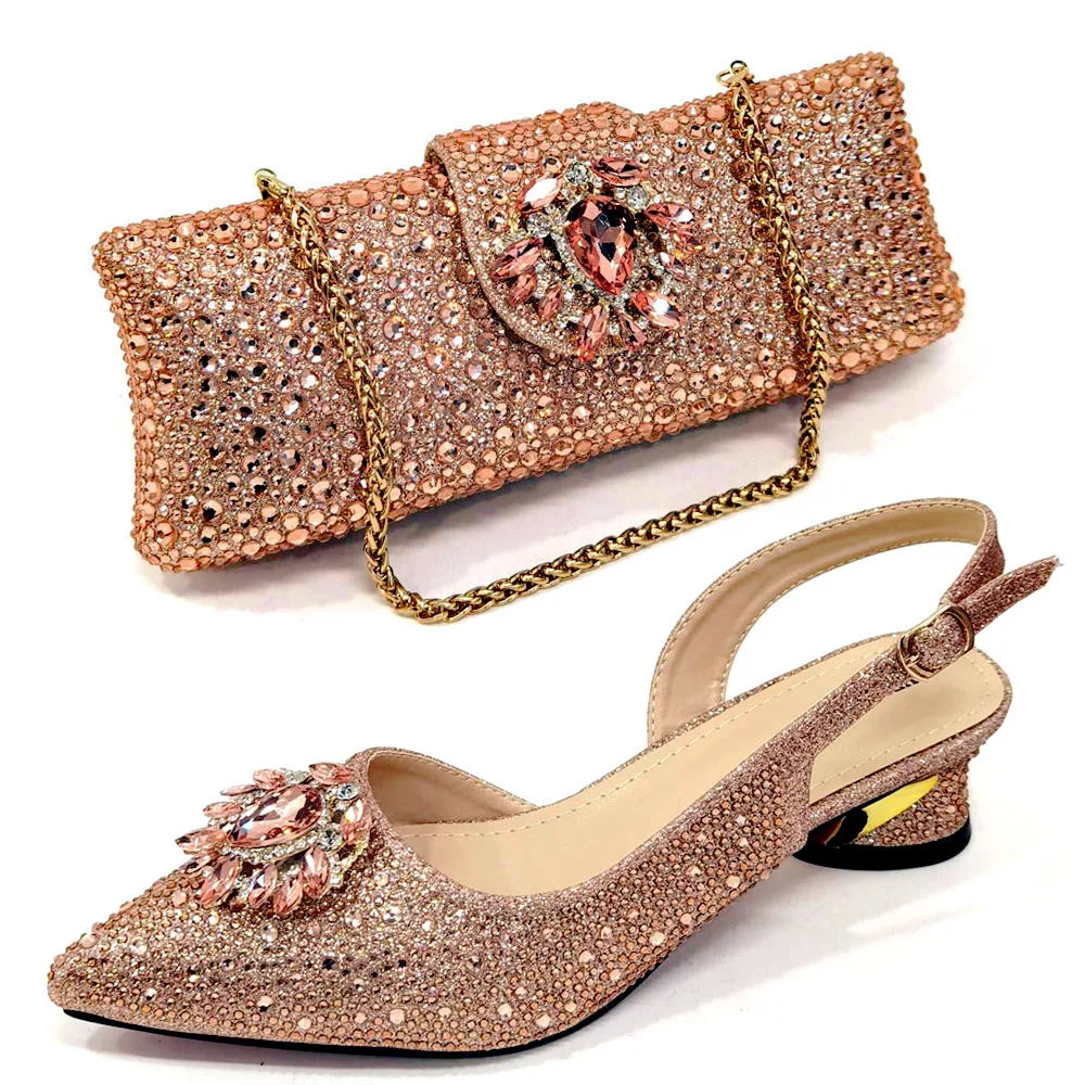 Elegant And Sexy Champagne Shoes And Bag set