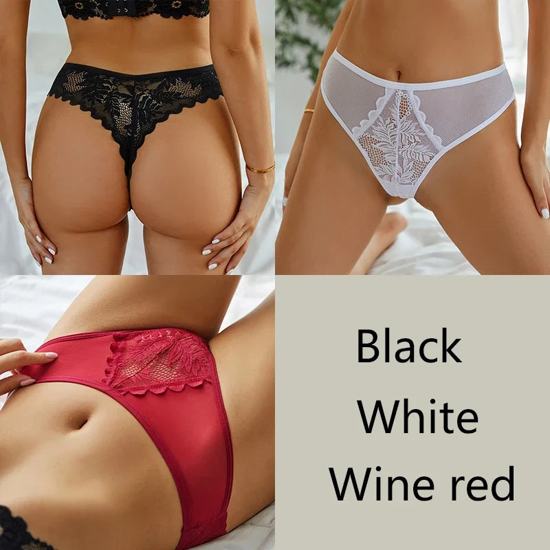 3Pcs/set Lace Thongs Women Sexy Low-Rise G-string Panties S-XL Floral T-Back Underpants Ladies Lace Bikini Underwear Lingerie