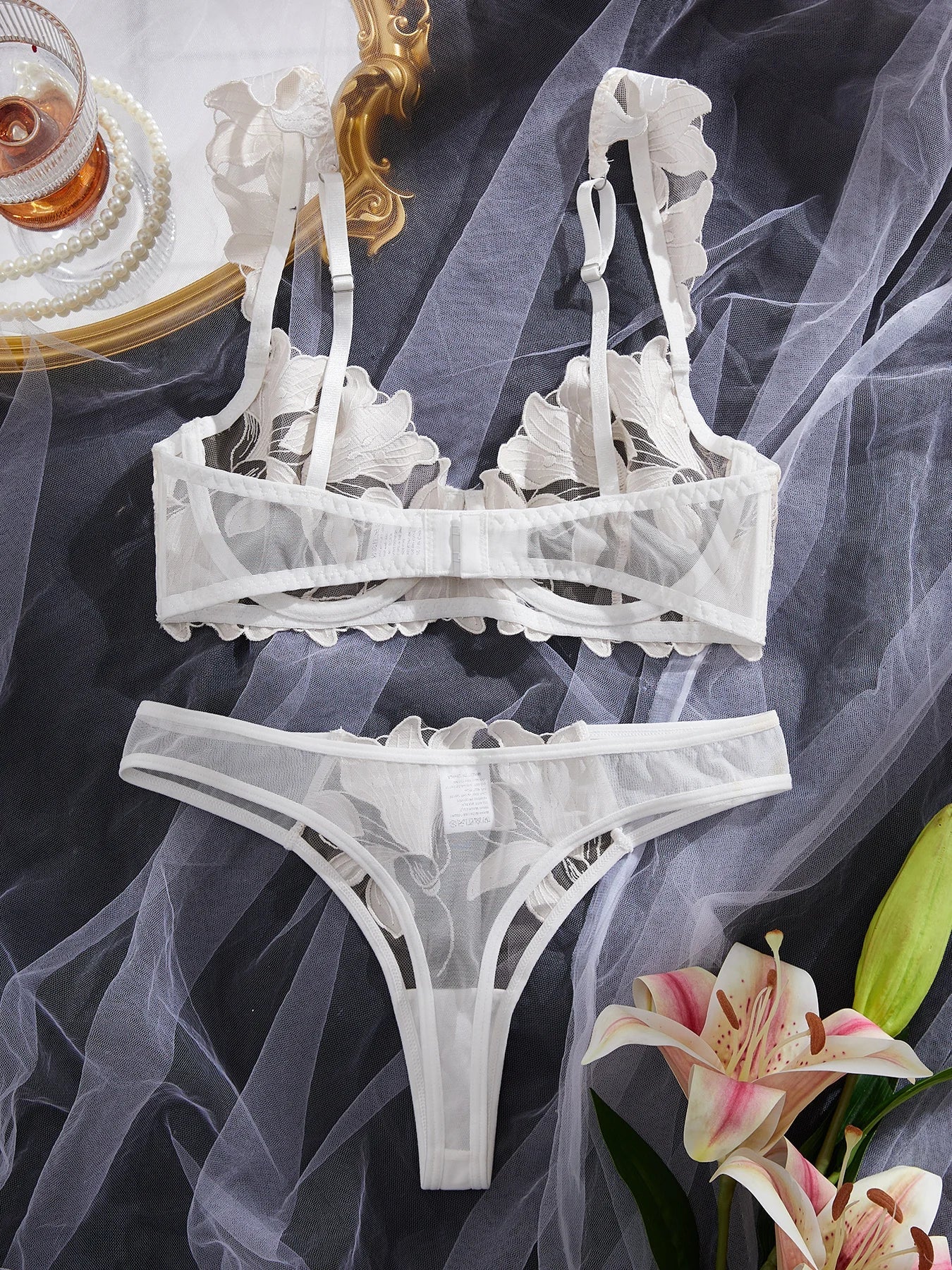 Fairy Lingerie Floral Valentine Charming Brief Panty Underwear Sexy Nighty Fancy Underwear Brief Set for Lady See Through Bra