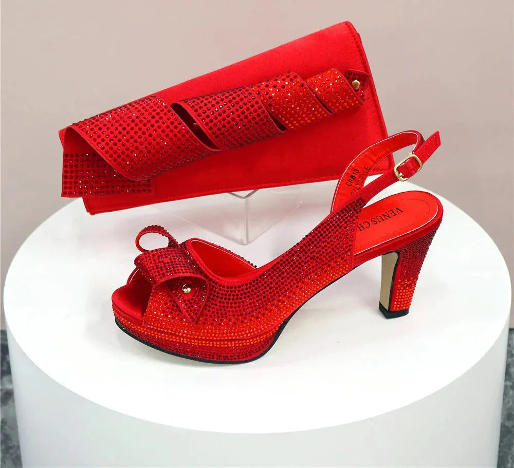 Italian Design Diamond-Encrusted Bag And High-Heeled Shoes Set