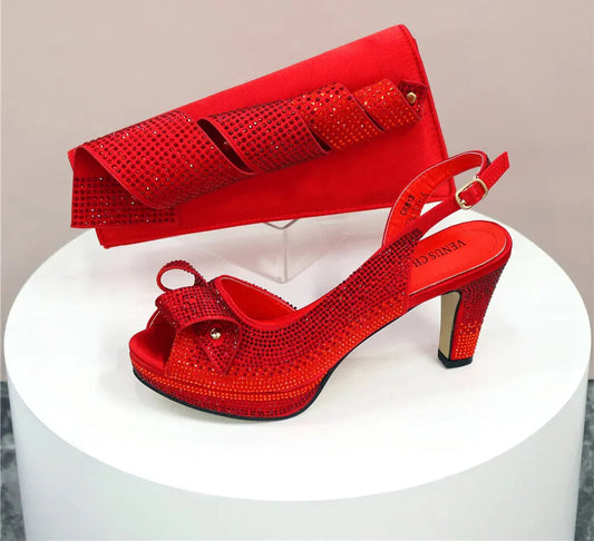 Italian Design Diamond-Encrusted Bag And High-Heeled Shoes Set