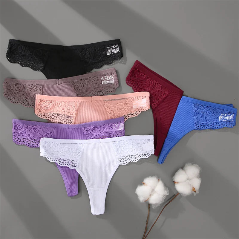3Pcs/set Cotton Thongs Lace Bikini Underpants Women S-XL T-Back Underwear Ladies G-string Soft Thong Panties Female Lingerie New