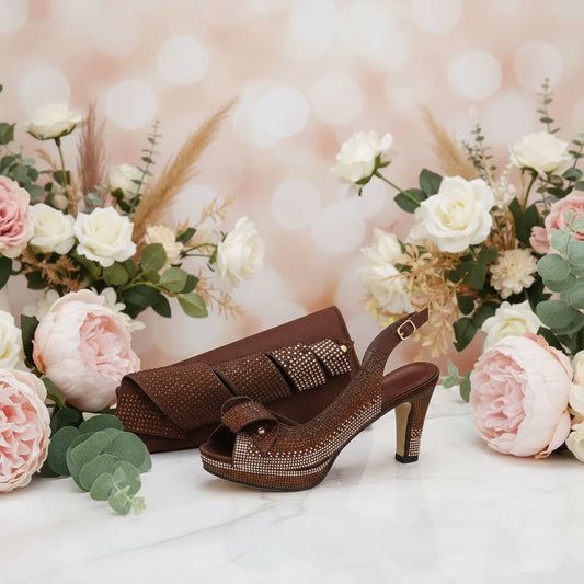 Italian Design Diamond-Encrusted Bag And High-Heeled Shoes Set