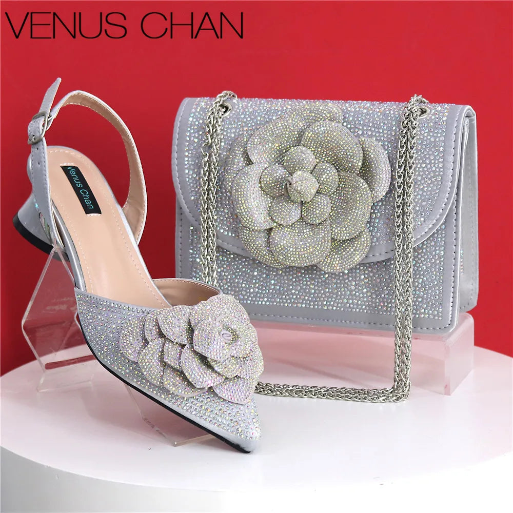 Elegant Lady Shoes And Bag Set with Rhinestone Embellished