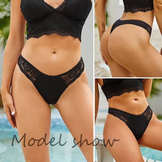 3Pcs/set Cotton Thongs Lace Bikini Underpants Women S-XL T-Back Underwear Ladies G-string Soft Thong Panties Female Lingerie New