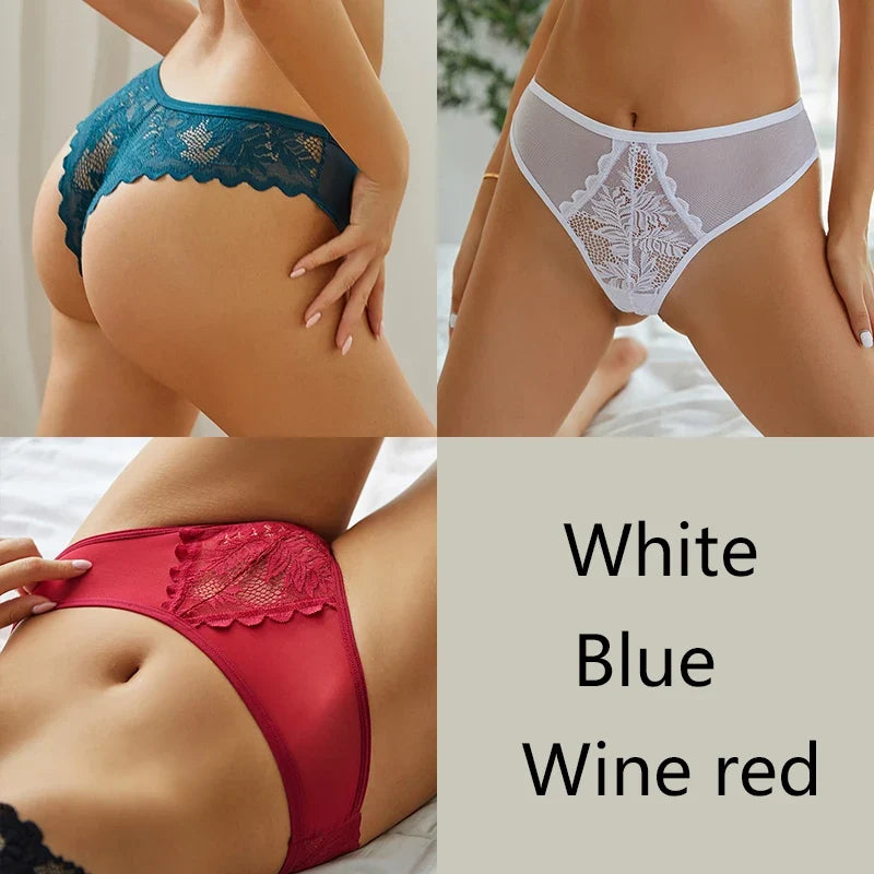 3Pcs/set Lace Thongs Women Sexy Low-Rise G-string Panties S-XL Floral T-Back Underpants Ladies Lace Bikini Underwear Lingerie
