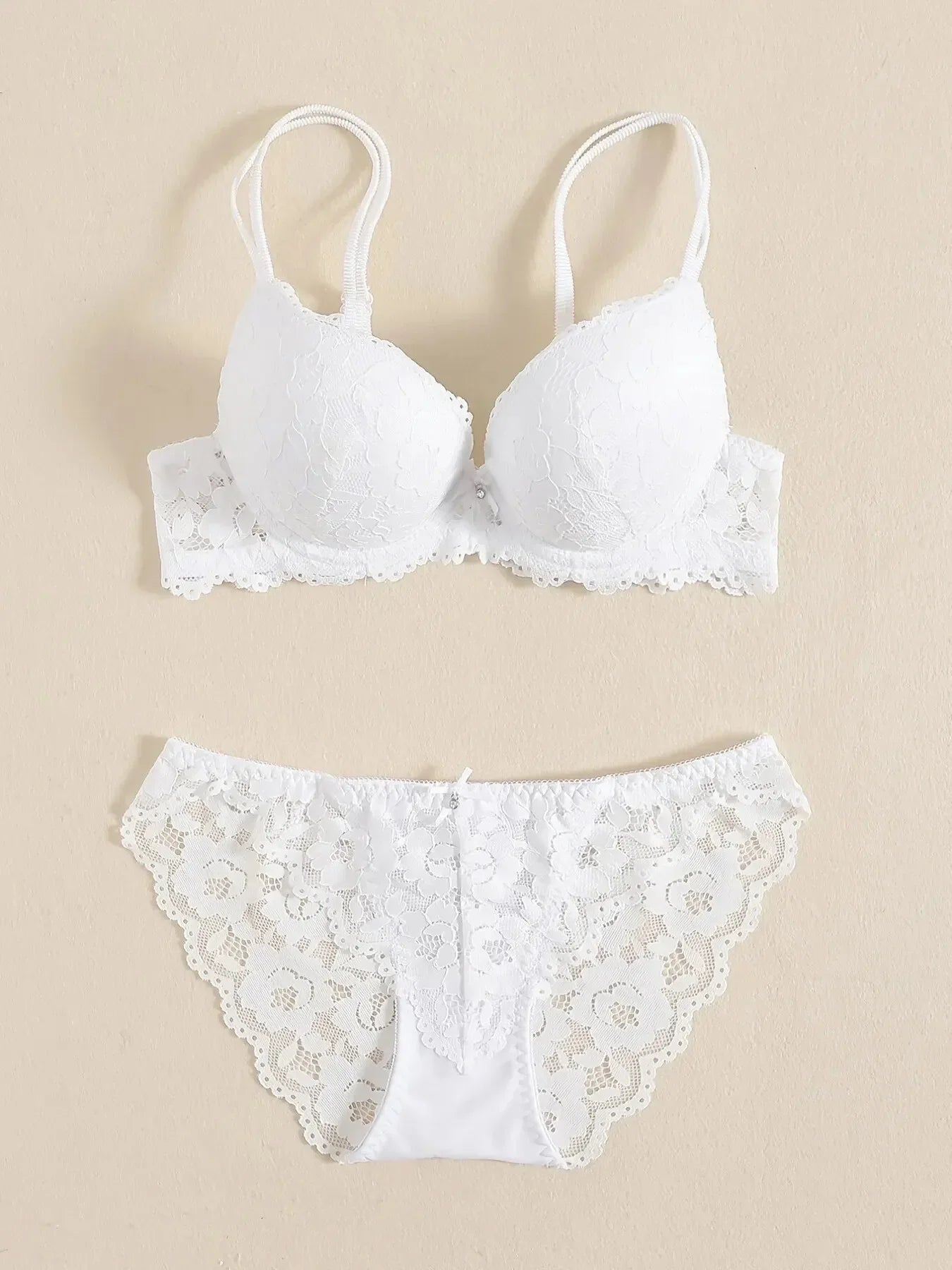 1 Set Elegant Lace Embroidery & Breathable Fabric Lingerie Set: Push-Up Bra, Drop Waist Sheer Panty - Ultimate Valentine's Day