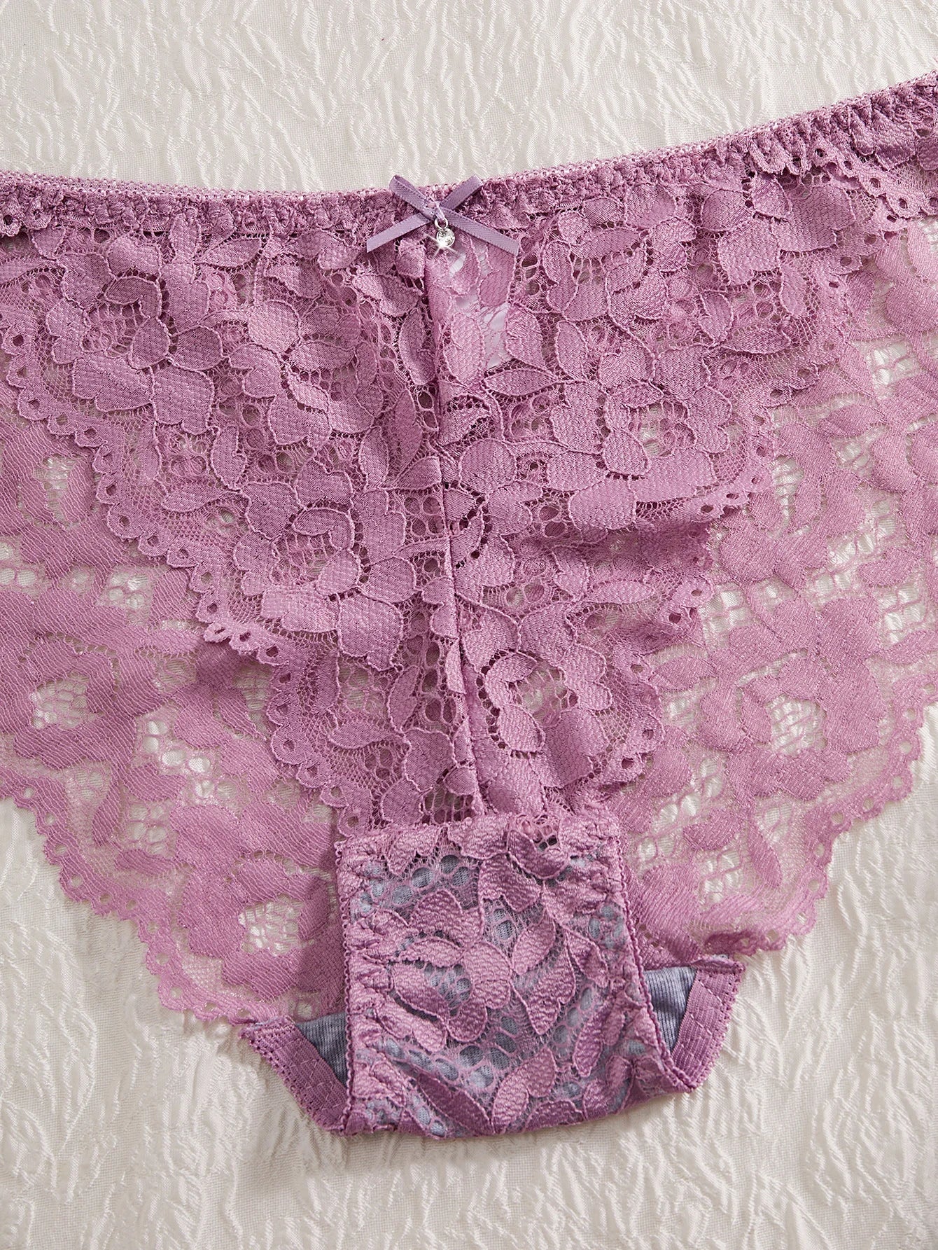 Women's Sexy Lingerie Set Lace Patchwork Solid Color Bowknot Rhinestone Embellished Push-Up Double Shoulder Strap Unlined Comfortable Underwear, Lace Semi-Transparent Breathable Panties