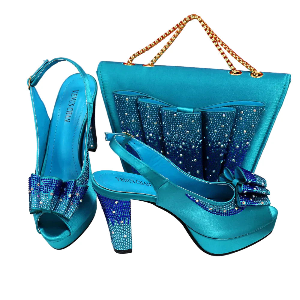 Hot Peep Toe Square Heel Ladies Shoes Matching Bag Set
