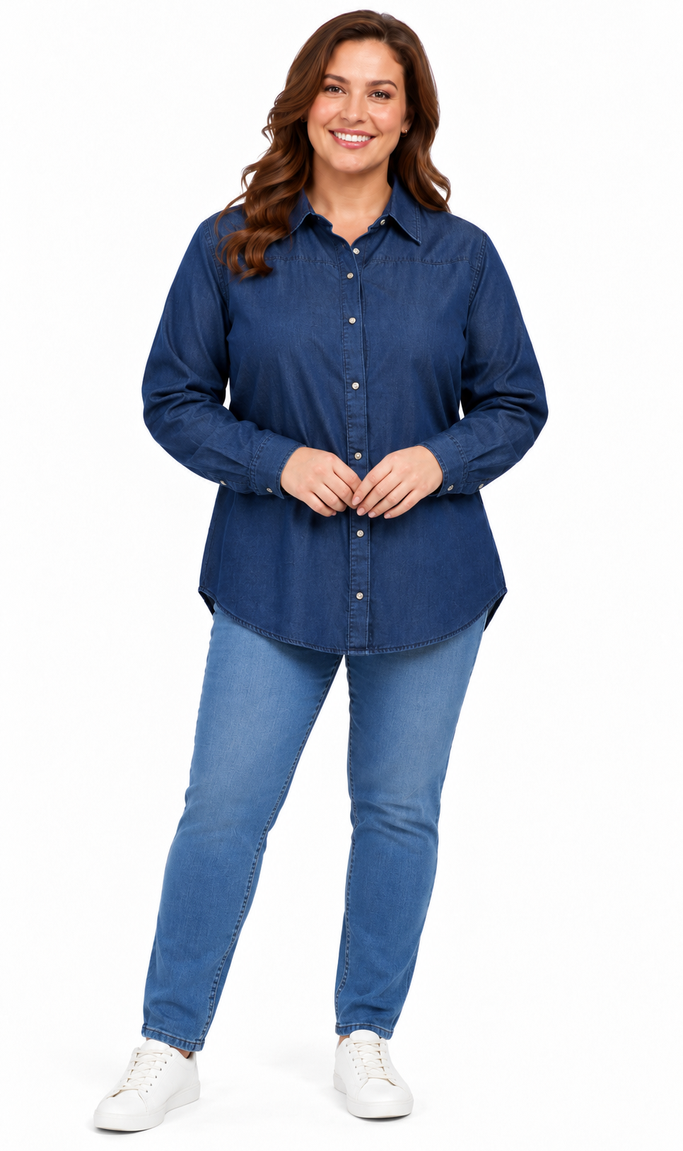 Women's Long Sleeve Denim Tunic Top — Button Front All Season Wear