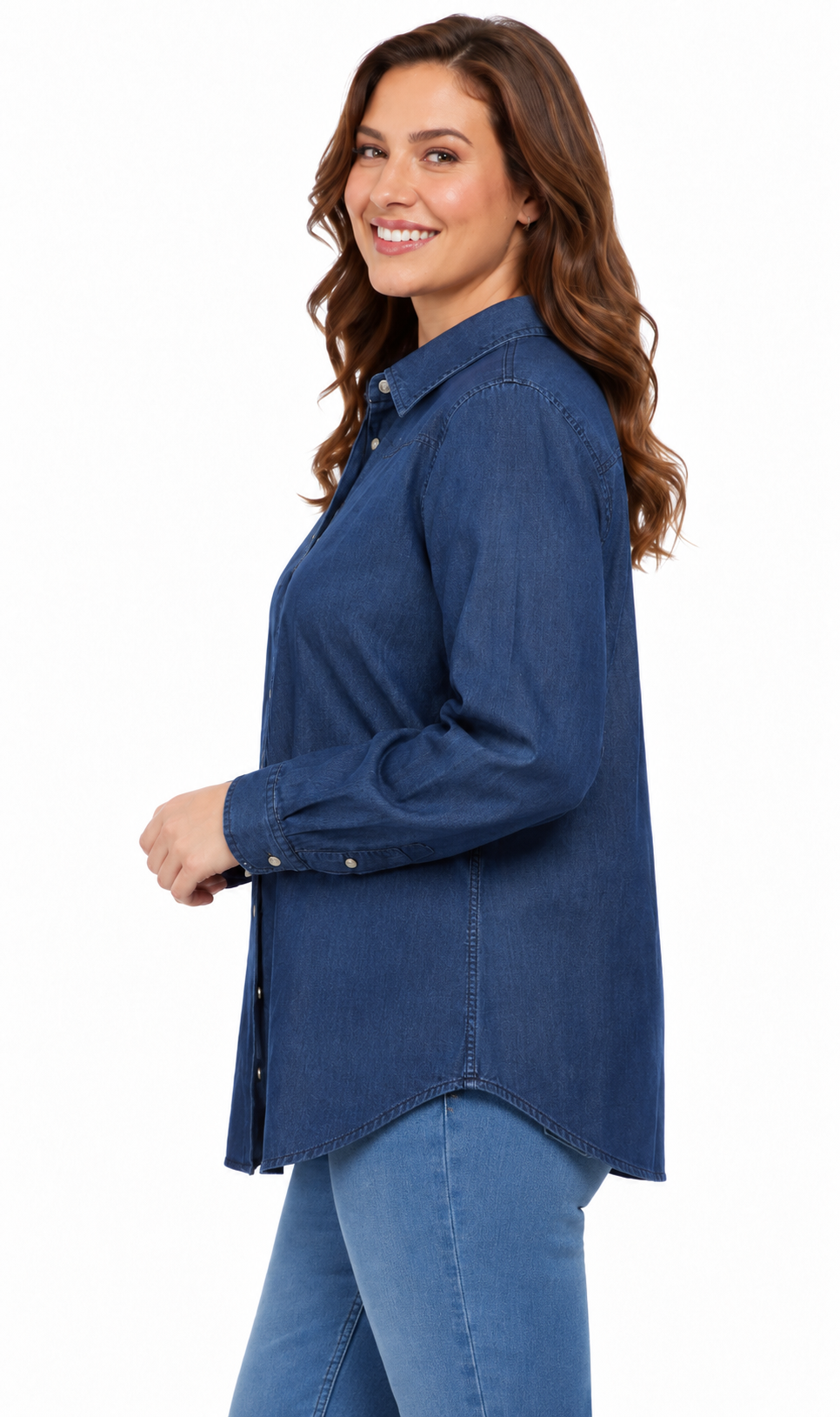 Women's Long Sleeve Denim Tunic Top — Button Front All Season Wear