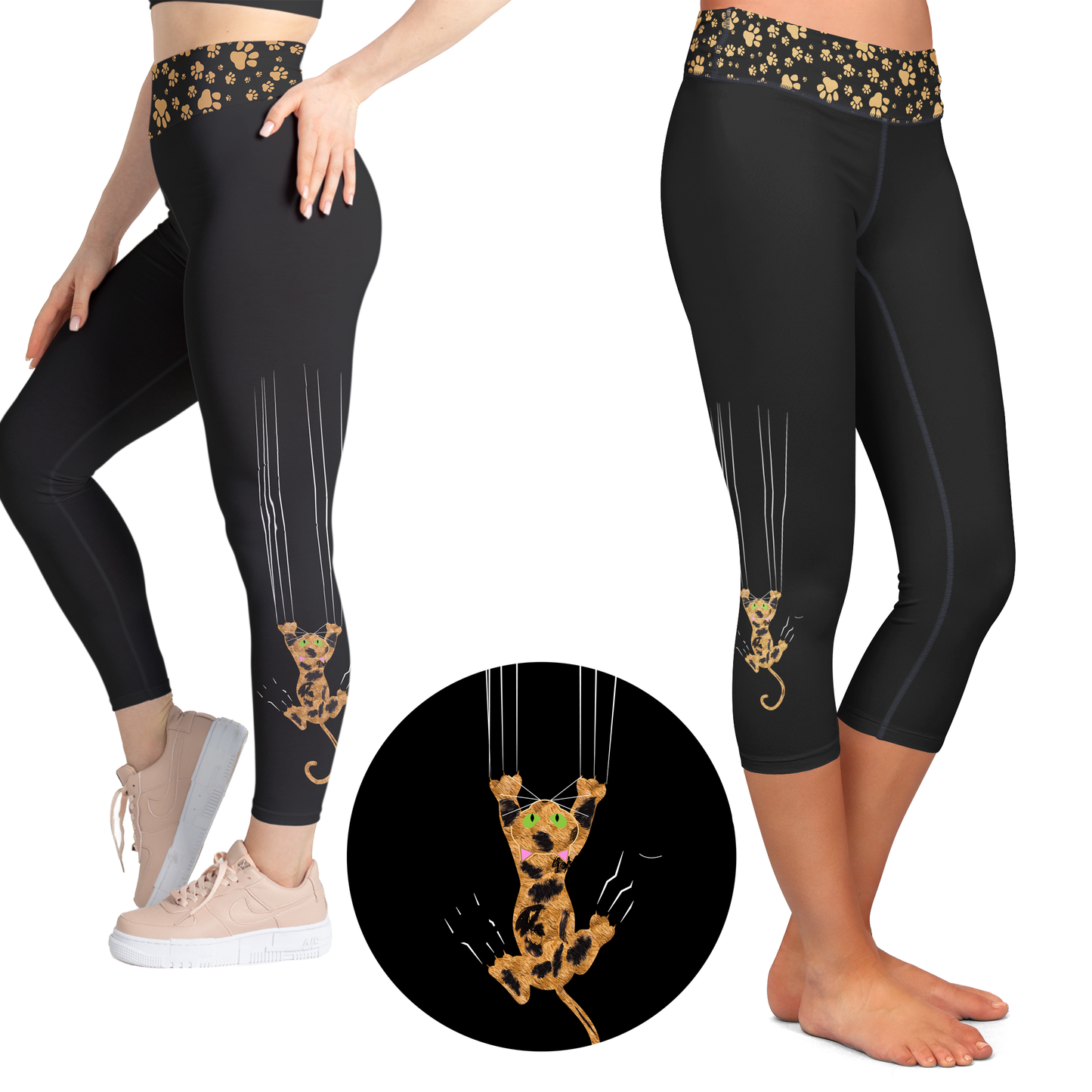 Patchwork Paws Tortoiseshell Scratch Kitty Leggings- Full Length or Capri  Pockets -Pre Order