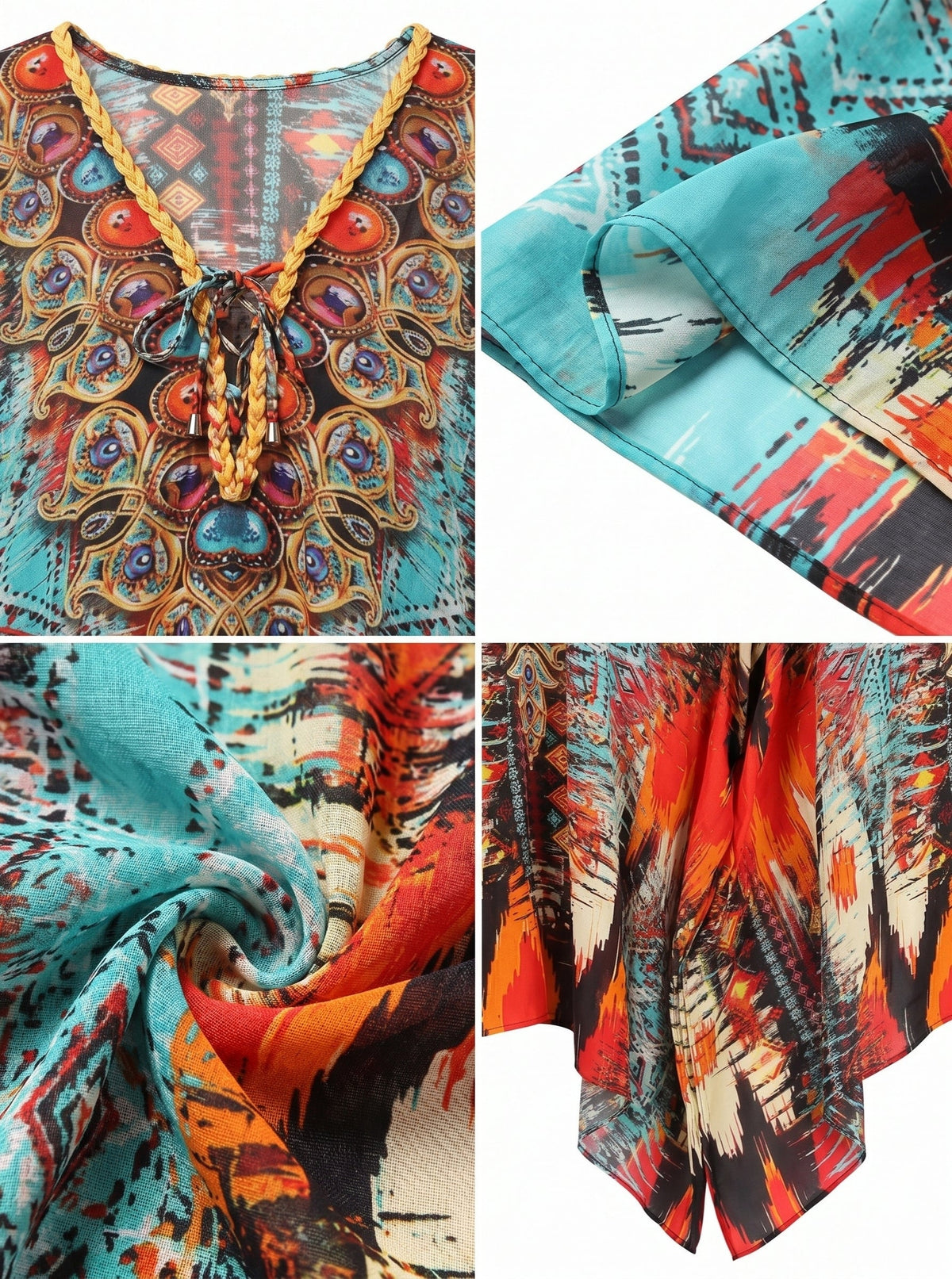 Stylish Rhinestone Lace-Up V-Neck Women's Caftan Poncho Cover-Up by Sakkas Aymee