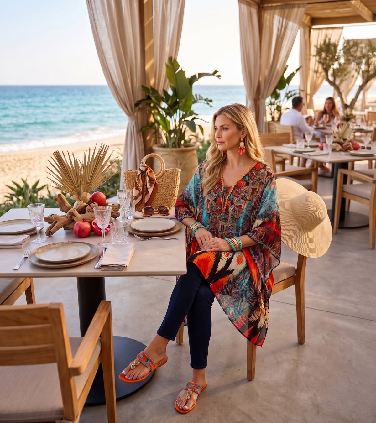 Stylish Rhinestone Lace-Up V-Neck Women's Caftan Poncho Cover-Up by Sakkas Aymee