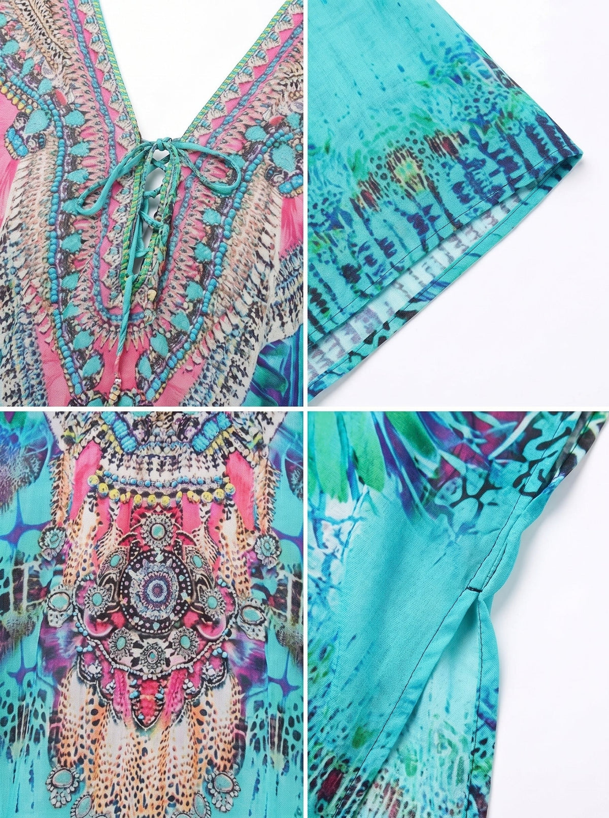 Stylish Rhinestone Lace-Up V-Neck Women's Caftan Poncho Cover-Up by Sakkas Aymee