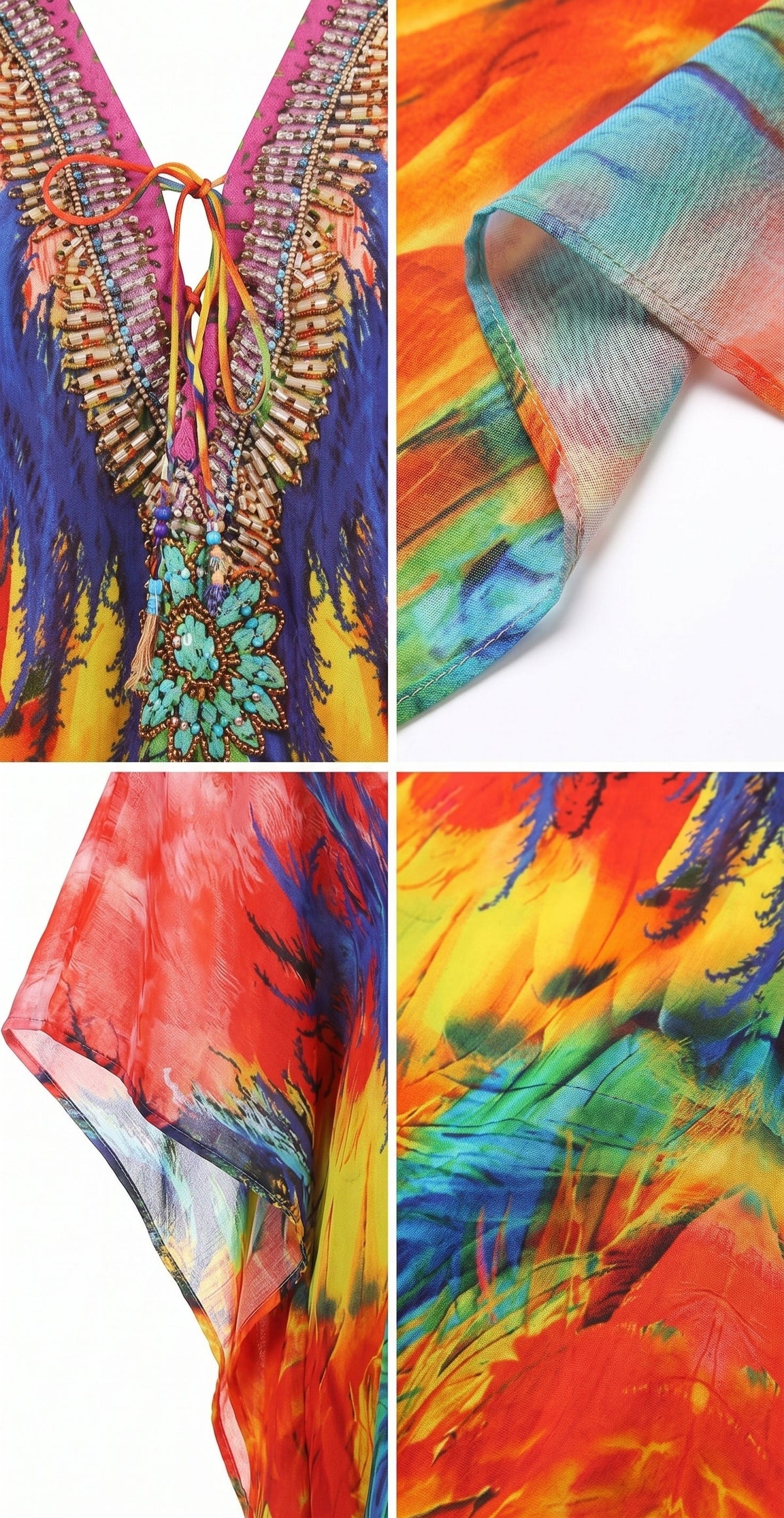 Stylish Rhinestone Lace-Up V-Neck Women's Caftan Poncho Cover-Up by Sakkas Aymee