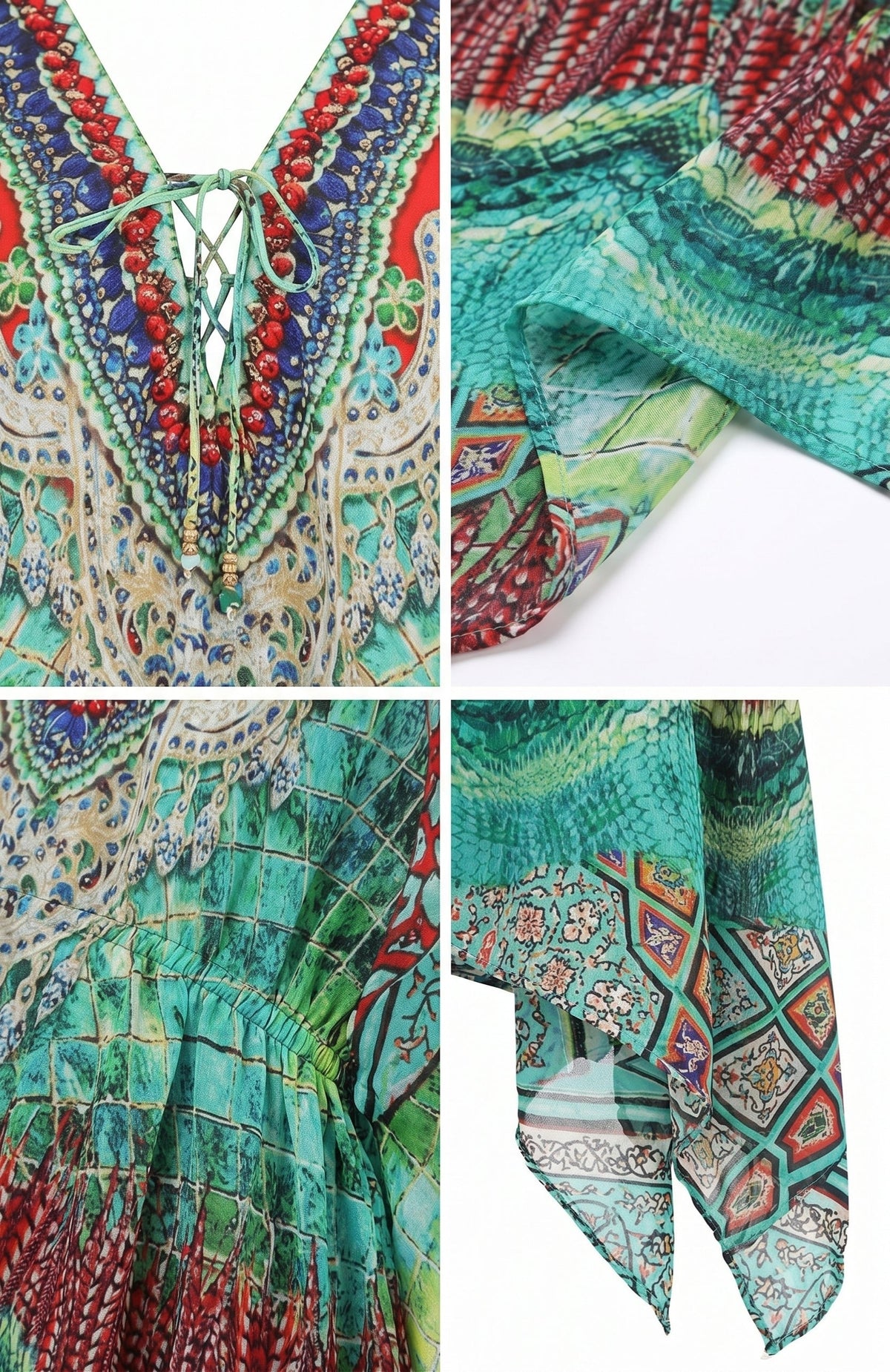 Stylish Rhinestone Lace-Up V-Neck Women's Caftan Poncho Cover-Up by Sakkas Aymee