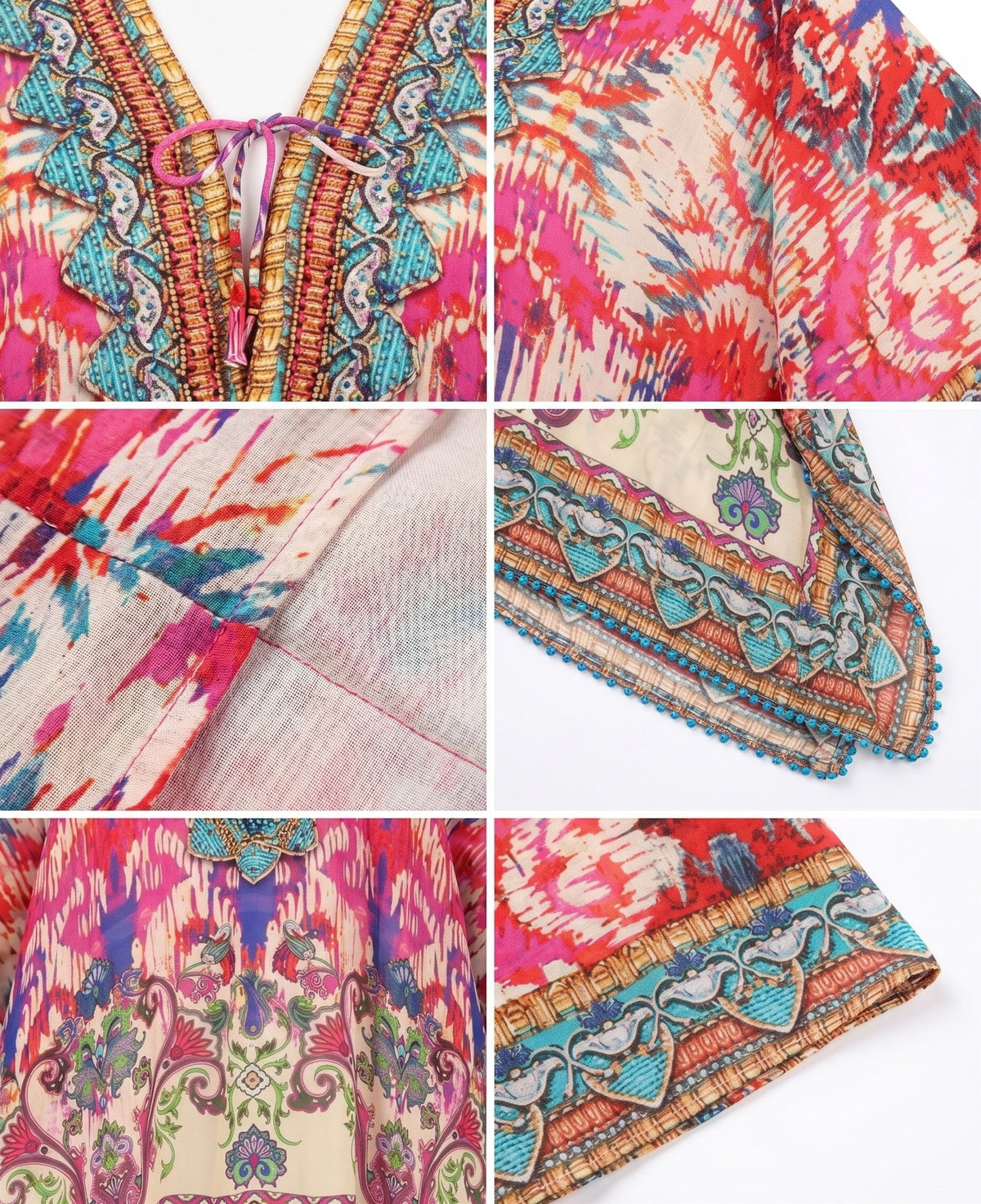 Stylish Rhinestone Lace-Up V-Neck Women's Caftan Poncho Cover-Up by Sakkas Aymee