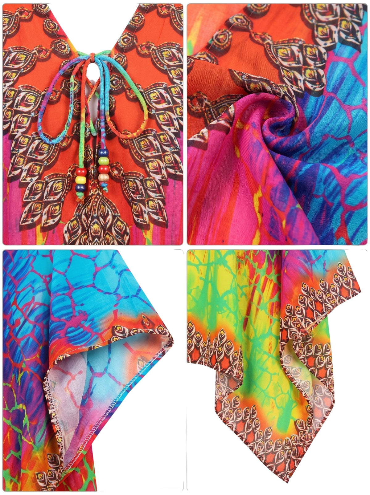 Stylish Rhinestone Lace-Up V-Neck Women's Caftan Poncho Cover-Up by Sakkas Aymee