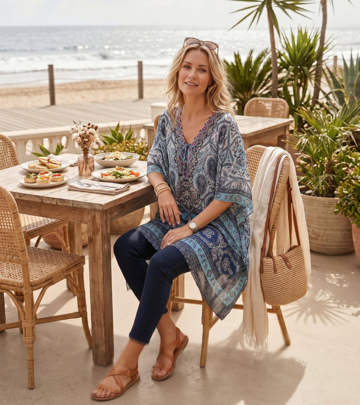 Stylish Rhinestone Lace-Up V-Neck Women's Caftan Poncho Cover-Up by Sakkas Aymee