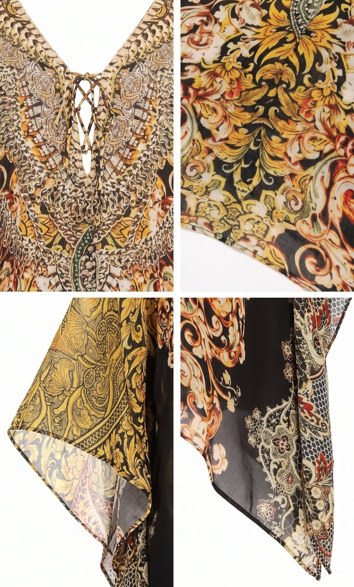 Stylish Rhinestone Lace-Up V-Neck Women's Caftan Poncho Cover-Up by Sakkas Aymee