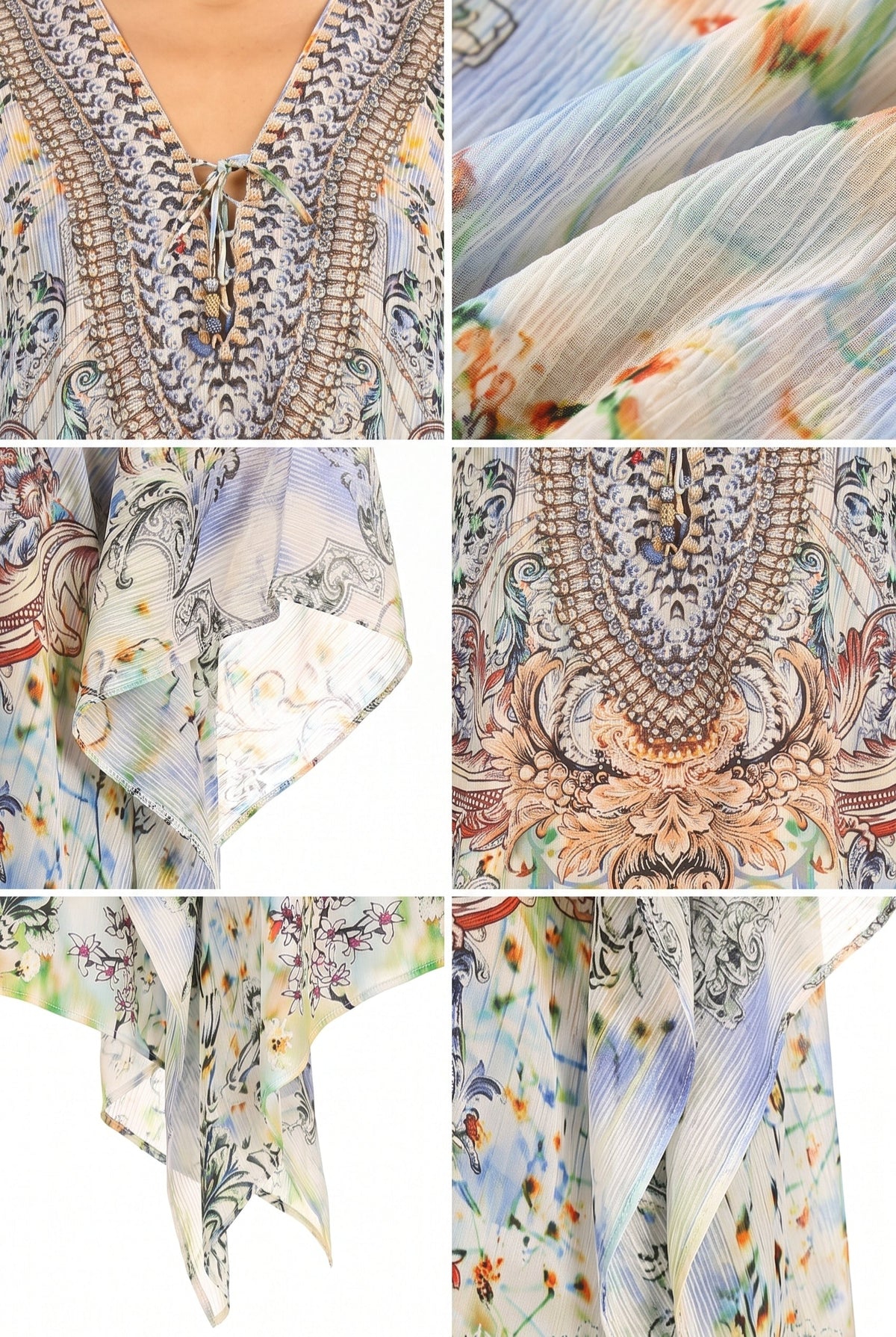 Stylish Rhinestone Lace-Up V-Neck Women's Caftan Poncho Cover-Up by Sakkas Aymee