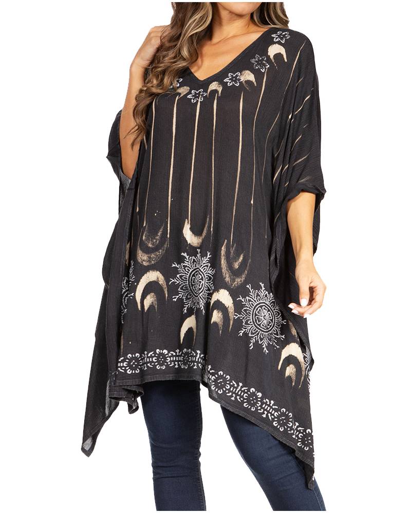 Sakkas Adalwin Third Tie Dye Desert Sun Circle Ponch Tunic Top Blouse W/Embroidery